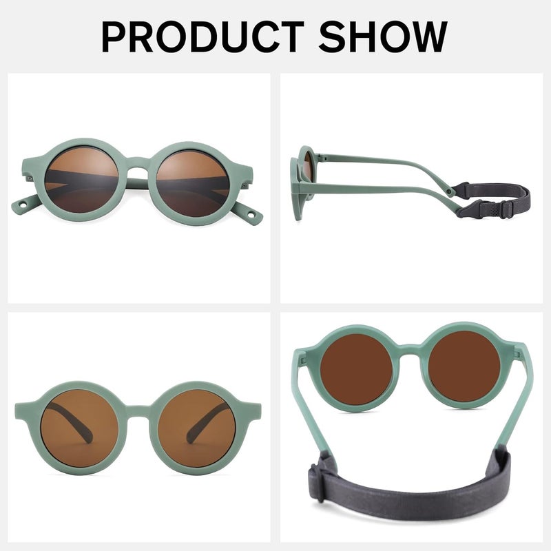 COASION Baby Polarized Round Sunglasses Flexible Rubber Shades with Strap for Toddler Newborn Infant Ages 0-24 Months - Image 3